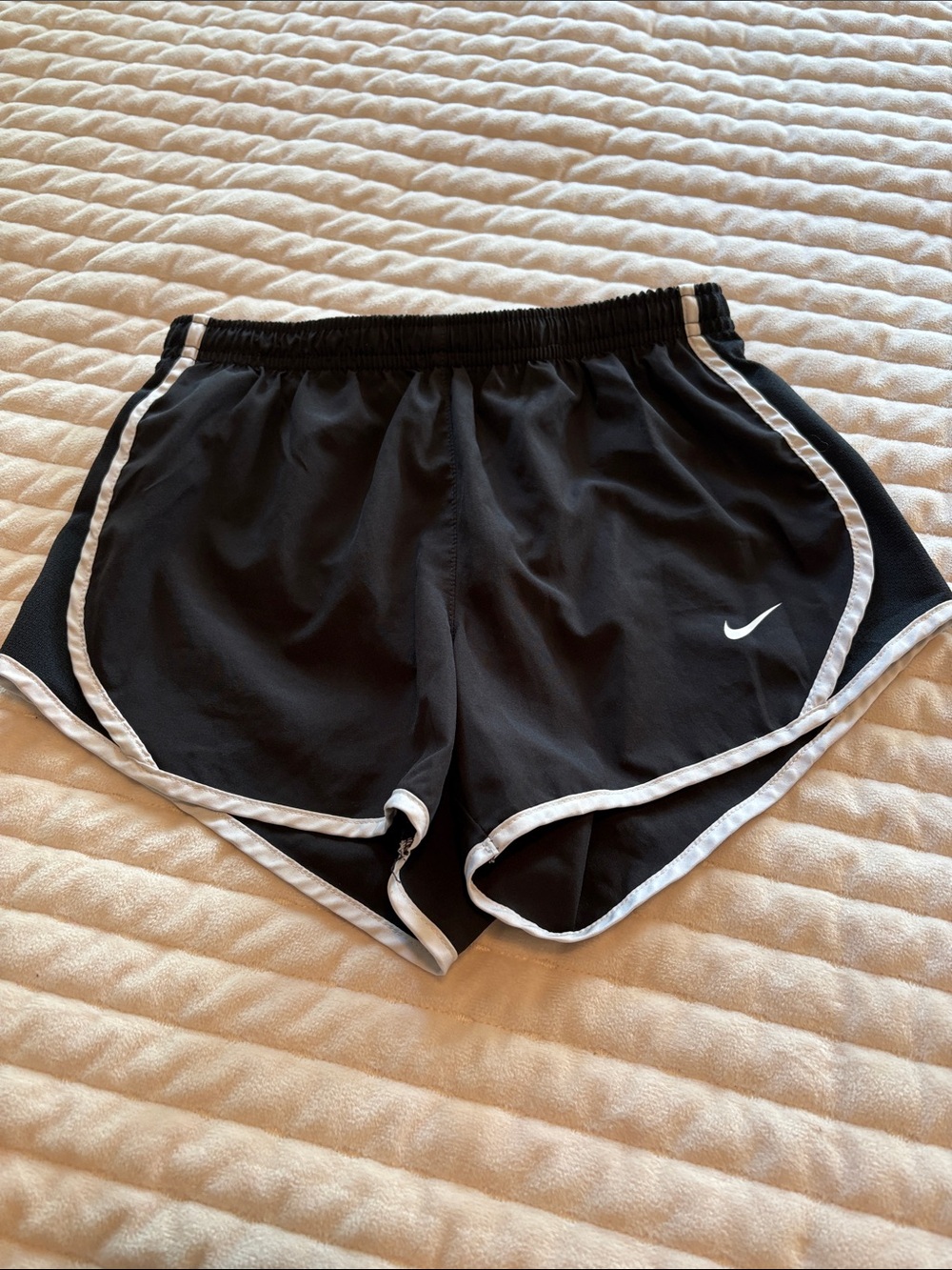 Girls Nike Black Athletic Running Shorts with White Trim
